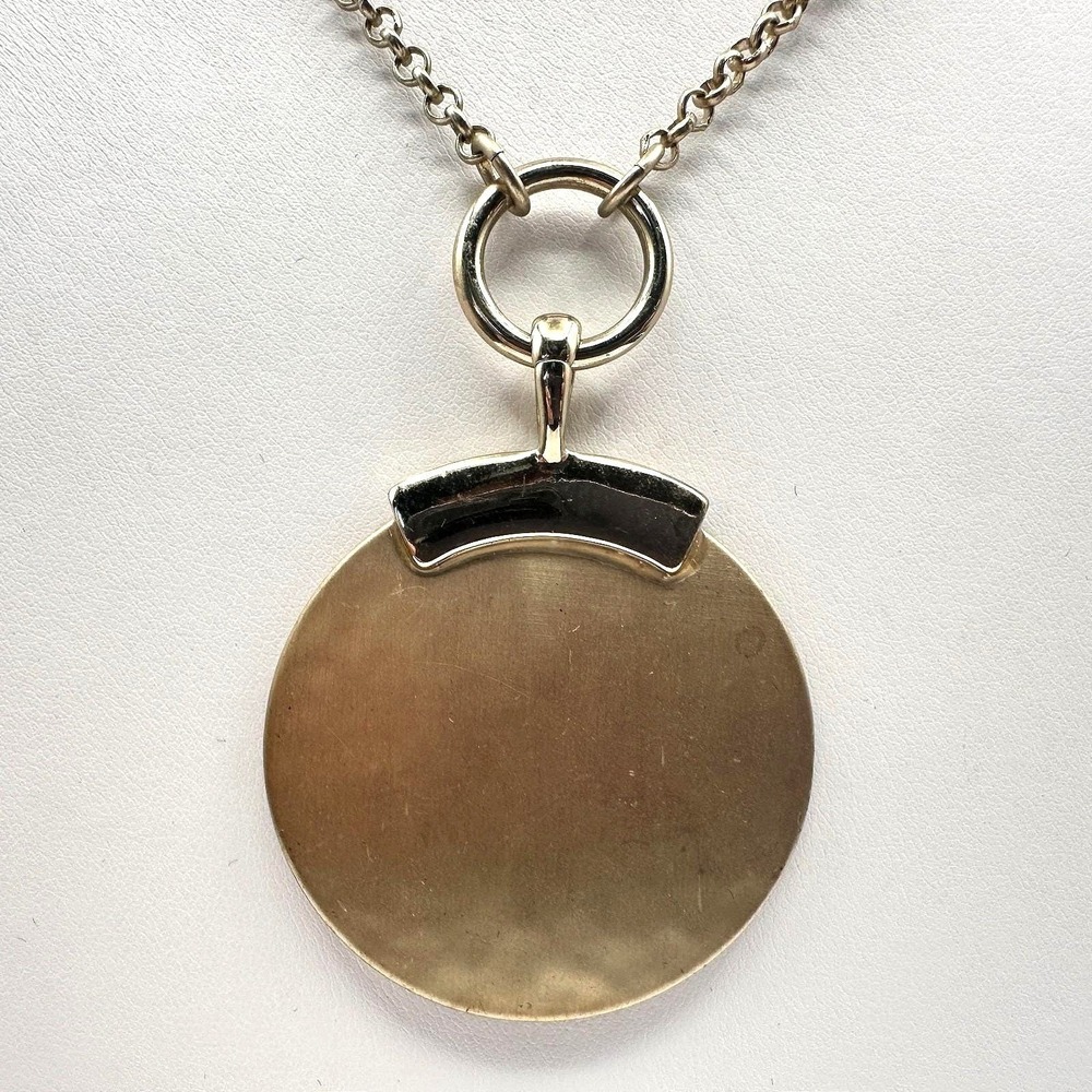 Vintage 90s Gold Tone Round Disc Pendant Necklace Statement Jewelry 34in